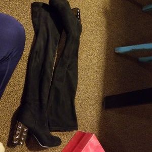 Quantum, black over the knee boots